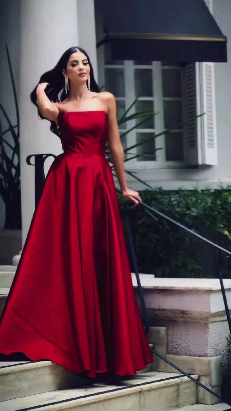 Buyishang Sexy A Line Strapless Wine Red Prom Dresses Long Party Dress